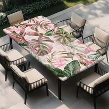 1pc Square Elastic Tablecloth, Vibrant Tropical Malaysian Leaf Plant Pattern, 2D Flat Print, Easy To Install, Elastic Tabletop Protector, Suitable For Holiday Party - A - View 1