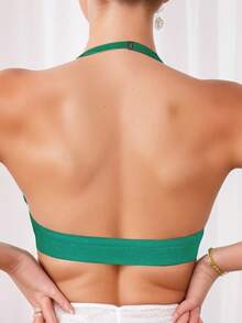 1pc Women Casual Comfortable Backless Bra, Wireless, Solid Color - Green - View 4
