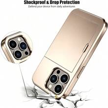 防震 2 合 1 PC 卡槽手機殼，相容 Apple 18 Pro Max 18 Pro 17 Pro Max 17 Pro 17e 16E 15 14 13 12 11 7 8 XR X/XS XS Max，相容 Galaxy S26 Ultra S25 Ultra A37 A57 A56 A55 A17 S25 FE S26 FE A14 A15 A16 A26 A36 A35 A25，亦相容 P30 P30 Pro，2 合 1 防震手機保護殼，附卡槽錢包設計 - 金色 - 查看 6