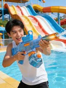 Electric Water Gun With LED Lights, Suitable For Both Teenagers And Adults As An Automatic Spraying Toy. It Is A Long-Distance Summer Pool, Beach Party, And Outdoor Water Battle Toy. In Blue And Dark Gray. - Blue - View 8