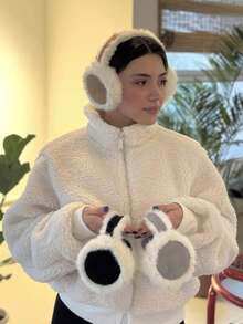 1pc Women's Fashion Rabbit Fur Warm Headband Ear Muffs, Versatile Winter Cycling Anti-Freeze Ear Protection, Thick Plush Ear Covers Suitable For Winter - A - View 1