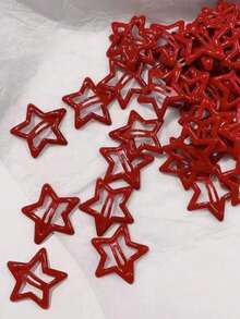8-Piece Women's Red Hair Clip Metal Star Hair Clip Suitable For Daily Use Pentagram Sweet Hair Accessory Set - Red - View 1