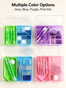Diamond Painting Tool And Accessory Set, Includes Portable Storage Box, Ergonomic Diamond Pen, Square Wax Blocks And Bead Sorting Tray, Adult Beginner Craft Kit, Available In Pink, Blue, Green - Sets - View 3