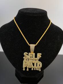 Hip Hop Style SELF PAID Drip Letter Full Rhinestone Pendant With Iced Out Cuban Chain Necklace, Rap Performance Outfit, Music Festival Party Wear, Niche Personalized Jewelry For Men And Women - SELF PAID - View 14