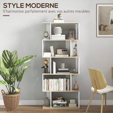 Boekenkast in Scandinavische stijl, opbergmeubel met 5 anti-kantelplanken, draagvermogen van 25 kg, hout en witte afwerking. - A - Bekijken 7