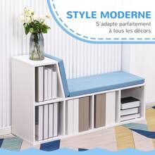 2-in-1 boekenkast/bank met 5 opbergvakken en 2 kussens, 108 x 30 x 60 cm, wit/blauw - A - Bekijken 6
