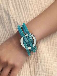 Gelang Kulit PU Multilayer, Gelang Manset Pergelangan Tangan dengan Gesper Magnet Lingkaran Berongga - Gelang kulit bundar berongga - View 8