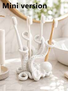Mini Cute Octopus Creative Fun Toothbrush Holder, Toothbrush Cup, Desktop Storage Rack, Can Hold Toothbrush, Toothpaste, Flower Pot, Vase, Vanity Decor, Bathroom Supplies. Warm Home Bathroom Decor Autumn Decor Back To School Season - Multicolor - View 3
