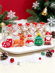 1pc Christmas Theme Soft Silicone Keychain, Cute Character Bag Charm, Metal Key Ring With Hand Strap, Car Key Pendant, Backpack Decoration, Holiday Gift Accessory, Fashion Pocket Ornament - 001-christmas Keychain - View 4
