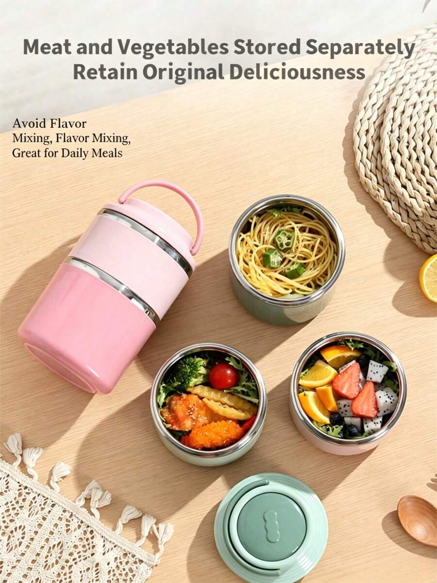 Stackable Insulated Lunch Box, Stainless Steel Thermal Food Container, Portable Reusable Bento Box, Multi-Layer Leak-Proof Food Storage Box, Suitable For Students, Office Workers, Camping, Kitchen Gadgets And Back To School Supplies