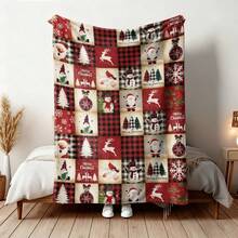 1pc Christmas Design Blanket. This Cute Flannel Blanket Is Decorated With Santa Claus, Christmas Tree, Reindeer, Snowman And Other Mixed Colors Available, Suitable For Sofa, Bed And Couch. It Is A Year-Round Home Decor Item. - Multicolor - View 2