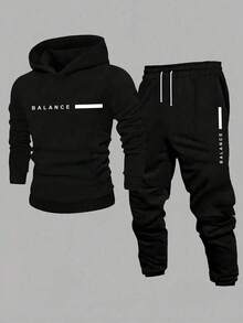 Teen Boy Cartoon Pattern Hoodie Long Sleeve Sweatshirt And Jogger Pants Set - Black - View 1