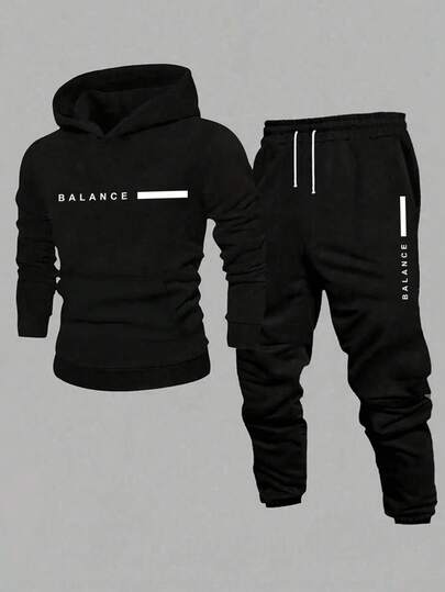 Teen Boy Cartoon Pattern Hoodie Long Sleeve Sweatshirt And Jogger Pants Set