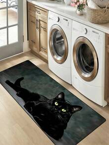 1pc Cool Black Cat Pattern Diatomaceous Earth Kitchen Mat, 3.5mm Trimmable, Sponge Pressure Relief Rubber Bottom Easy To Clean, Kitchen Entryway Laundry Room Living Room Universal Anti-Slip Rug - Multicolor - View 9