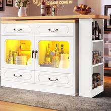 Flieks 360° Rotating Kitchen Island Bar Table With App Controlled LED Lights, Buffet Sideboard With 4 Drawers & Glass Cabinet, Multifunctional Dining/Work Desk For Living Room & Kitchen - White - View 5