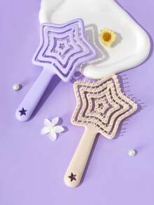1pc Set Girls Daily Use Star-Shaped Hollow Comb, Handheld Detangling Hair Brush, Girl's Scalp Massage Comb - Multicolor - View 6