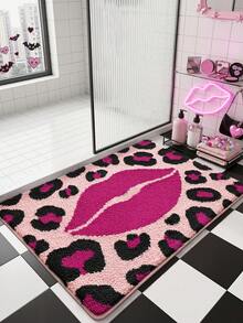 1pc Bathroom Rug Mat, Flocked Soft Touch, Pink Leopard Print, TPR Non-Slip Backing, Suitable For Kitchen, Outdoor, Indoor, Hallway, Bedroom, Living Room, Bedside, Machine Washable, Easy To Clean, Autumn Bathroom Decor Rug - Multicolor - View 6