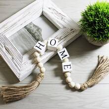 1pc Home Decor Wooden Letter Bead Tassel Garland Square Wooden Letter Beads Natural Wood Color Wooden Bead Rope Tassel String Home Decoration Pendant Craft - Multicolor - View 7