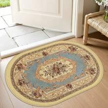 1pc Oval Flannel Door Mat, Soft Comfortable Absorbent Non-Slip Machine Washable With Anti-Slip Backing, European Floral Scroll Pattern Design, Suitable For Entrance, Living Room, Bedroom, Kitchen, Bathroom, Patio, Hallway, Laundry Room, Multi-Functional Home Floor Mat Holiday Decor Carpet - Multicolor - View 2