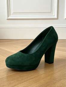 Women's Thick Sole Pointed Toe Solid Color Commute Party Fashion High Heels - Green - View 4