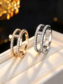1pc Minimalist Geometric Pave Inlaid Ring, Light Luxury Niche Design, Daily Commute Skin-Brightening Elegant Accessory - JZ23967 - View 1