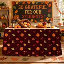 1pc Autumn Pumpkin Leaf Print Tablecloth Table Skirt, Suitable For Party Events, Kitchen And Dining Room Decor - A - View 4