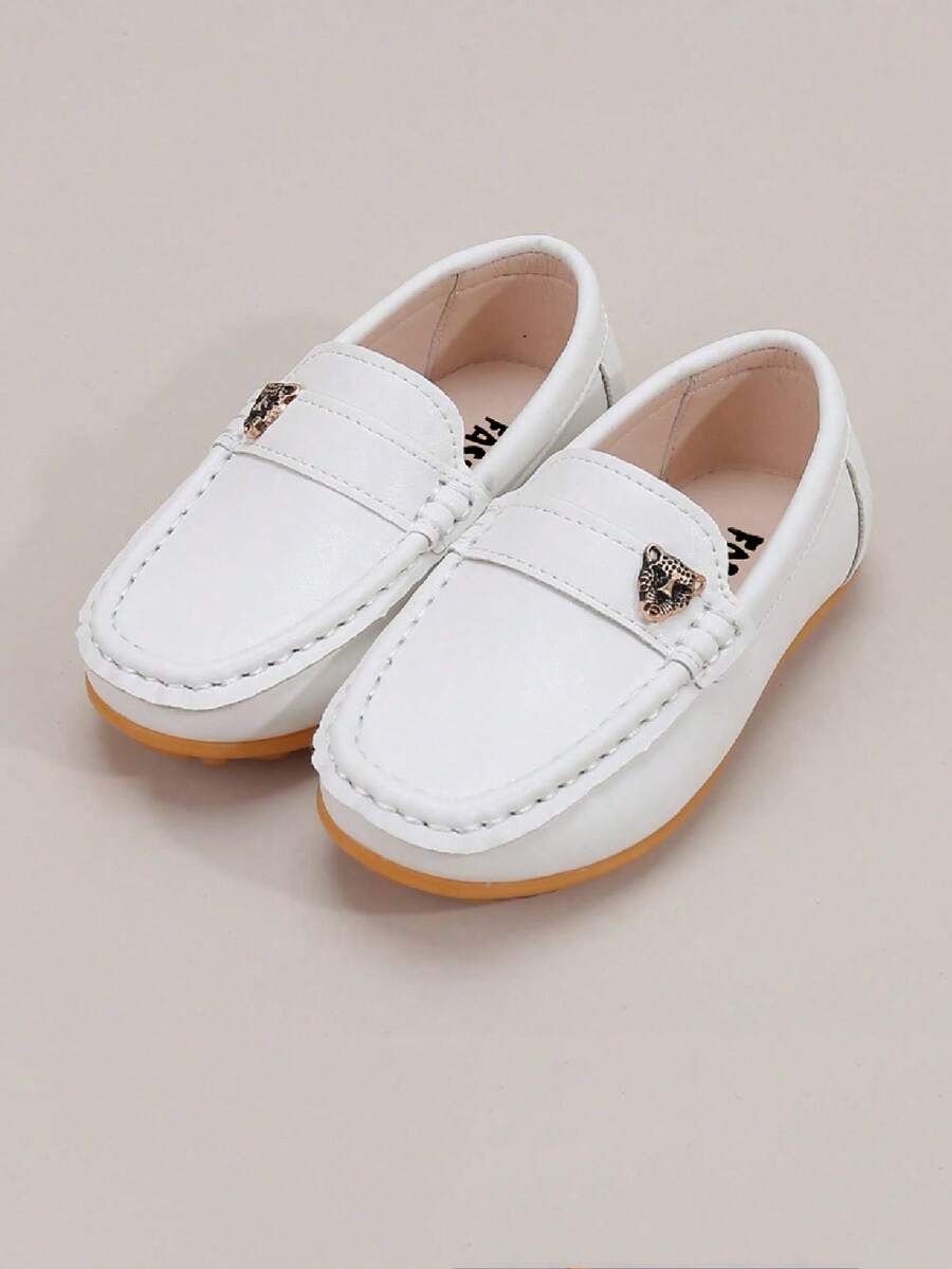 Children's Fashionable Casual Flat Loafers With Round Toe - White - View 1