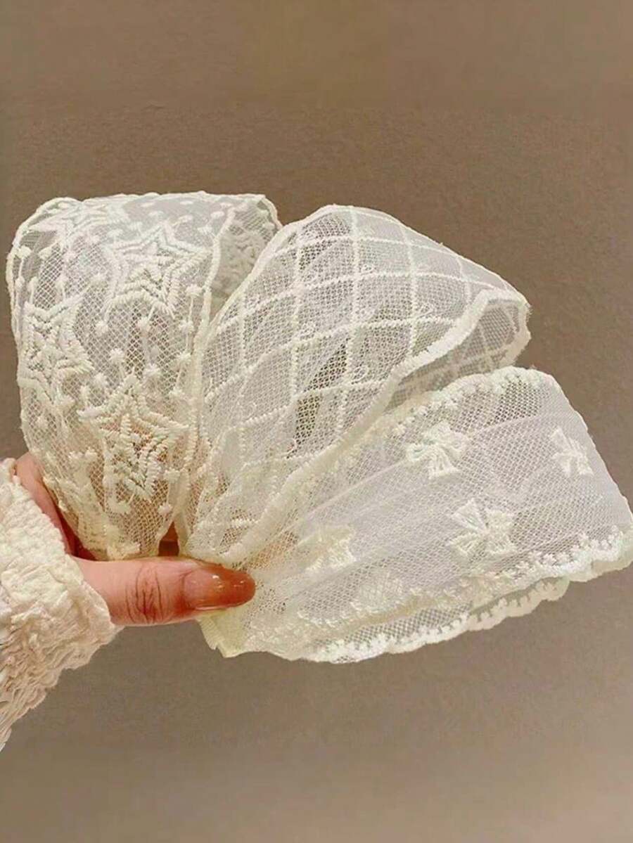 3Pcs Cream Lace Embroidered Wide Headbands, Retro Gentle French Hair Hoops, Versatile Women Hair Accessories For Aesthetic Look - Multicolor - View 1