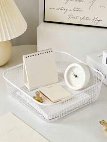 1PC Metal Square Desktop Storage Bins, Open‑Top Iron Storage Baskets For Desk Small Clutter Organizing, Minimalist Style Storage Container, Tabletop Small Supplies Holding Organizer For Office Desk Bedroom Vanity Daily All‑Season Use Gift Selection - Multicolor - View 12