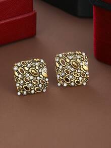 1 Pair Women's Elegant Minimalist Geometric Square Pendant Earrings, Inlaid With Synthetic Zirconia, Suitable For Daily Wear, Casual Outings, Parties - Earrings - View 5