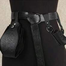 1 Set 3pcs Medieval Vintage Knight Belt - 165cm Length, Renaissance Style PU Leather Belt & Wallet, Sword Scabbard Set, Viking Warrior Cosplay, Unisex, Suitable For Halloween LARP Events - A - View 9