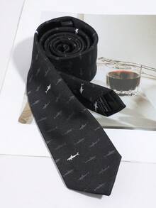 1pc Men's Minimalist Fashion Versatile Small Shark Pattern Hand-Tied Necktie, Suitable For Party, Shopping, Campus And Daily Wear - Black - View 3