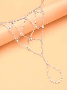 1 pieza Nuevo brazalete de cadena de dedo de malla nupcial, accesorio de brazalete de lujo con rhinestones - red - Ver 7