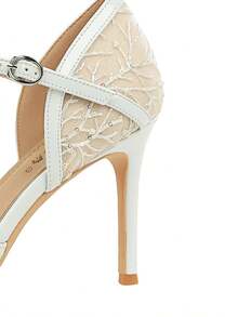 European And American Style Sexy Party High Heel Women's Shoes With Single Strap Pointed Toe Stiletto Heel Premium Lace Mesh Pumps - White - View 8