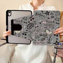 1件灰色Y2K塗鴉星星吉他貓咪印花360°旋轉平板保護殼，相容iPad 10代 10.9吋 2022智慧保護殼/Air 13(M3 2025)/Air 11(M3 2025)/11(A16 2025)，相容Oppo Pad，相容 MatePad，相容Vivo Pad，相容Honor Pad，相容Xiaoxin Pad - 彩色 - 查看 7