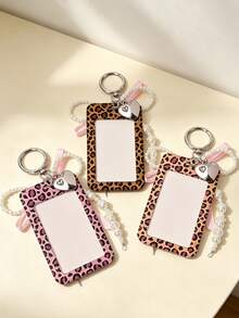 Exquisite Polka Dot ID Card Holder With Leopard Print Elements, Hanging Card Sleeve With Heart And Bow Pendant, Keychain, Delicate Girl Accessory, Work Badge Protector; No RFID Function, With Detachable Key Ring And Detachable Lanyard/Pendant - With ID Window And Card Slot, Suitable For ID Card, Student Card, Meal Card, Work Pass And Metro Access Card, Back To School Essential, Ideal Gift For Girls - Multicolor - View 7