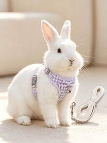 1pc Small Pet Leash & Harness Set, Fresh Mesh Plaid Bow Evening Dress Style Vest Harness For Rabbit, Guinea Pig, Small Pets, Adjustable Rabbit Harness, Cute Rabbit Harness, Small Animal Collar And Leash, Harness With Leash, Adjustable Leash, Suitable For Rabbit, Ferret, Lizard, Guinea Pig, Hamster And Other Small Animals, Rabbit Pet Supplies, Rabbit Supplies, Hamster Supplies, Rabbit Leash, Rabbit Harness, Lop Ear Rabbit Supplies - Multicolor - View 6