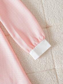 Autumn/Winter Girls Casual Cute Versatile Party Fresh Minimalist Round Neck Bow Beaded Colorblock Long Sleeve Dress - Pink - View 6