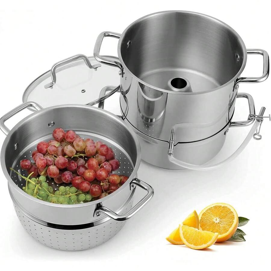 1 Pc Stainless Steel Steam Juicer Pot, With Glass Lid And Drainage Tube, Double‑Handle Grips, Compatible With Gas And Induction Cooker, Suitable For Extracting Fruit And Vegetable Juice, Boiling Jam And Fruit Wine In Household Kitchen - View 1