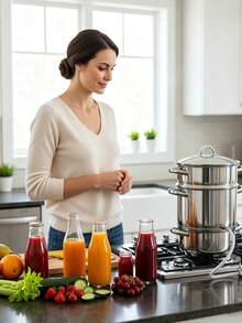 1 Pc Stainless Steel Steam Juicer Pot, With Glass Lid And Drainage Tube, Double‑Handle Grips, Compatible With Gas And Induction Cooker, Suitable For Extracting Fruit And Vegetable Juice, Boiling Jam And Fruit Wine In Household Kitchen - View 9