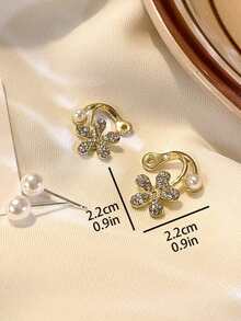 1 Pair Flower Faux Pearl Drop Earrings, Elegant Versatile Design, Fashion Lightweight Ear Accessories Suitable For Teenage Girls Daily And Holiday Wear - Gold - View 4