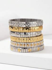 Vandermere 1pc Heart-Shaped Elastic Stainless Steel Bracelet, Suitable For Women's Daily Wear - Heart - View 1