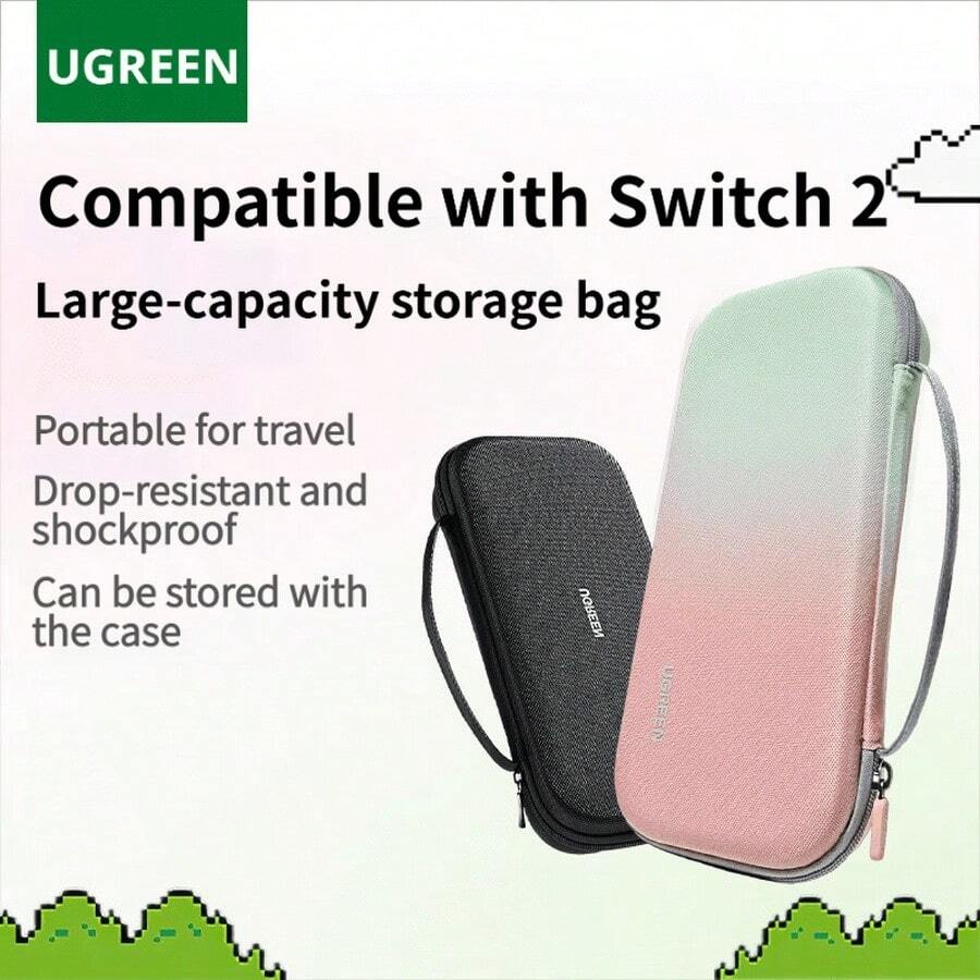 UGREEN Switch2 Storage Bag NS2 Game Console Protective Case Cover Game Handheld Console Peripheral Accessories Multi-Functional Portable Storage Box Bag Anti-Drop Anti-Pressure Shell Black Pink Green Gradient - View 1
