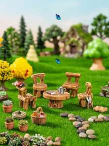 5 Packs Mini Resin Chair Model Ornaments, Creative DIY Craft Accessories For Car Dashboard, Office Desk Decor, Fairy Garden, Outdoor Patio & Home Tabletop - A - View 3