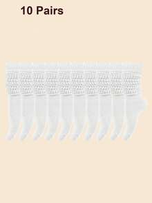 10 Pairs Women's Multi-Color Fashion Bubble Scrunch Socks, Comfortable, Classic, European Style, Knee-High, Casual Tight Mid-Calf Socks, Unisex, Women's Socks, Gift For Boyfriend [6/5/3/1 Pairs] - White - View 10