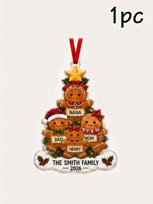 Custom Festive Christmas Gingerbread Family Ornament, Personalized 2-6 Family Names, Merry Christmas Tree Hanging Decor For Family Home And Holiday Party Celebrations, Customized Xmas Gingerbread Ornament, Customizable Holiday Keepsake Gift. - Style a - View 9