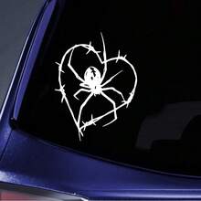 1 buah Stiker Mobil Hati Kawat Laba-laba, Stiker Hati Kawat Berduri Gaya Gotik Cocok untuk Kaca Mobil, Bemper, Laptop, Aksesoris Dekorasi Mobil Halloween Vinyl Lucu, Cocok untuk Wanita dan Anak Perempuan - A - View 3