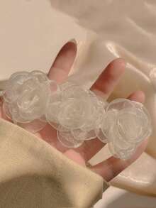 1pc Camellia Flower Decorative Hair Clips Elegant Ponytail Hairpin Women's Hair Accessories - Beige - View 4