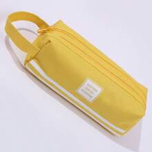 1 pièce Trousse à crayons en tissu Oxford de couleur unie avec double fermeture éclair, grande capacité, créative, simple, portable, logo personnalisé, trousse à crayons de papeterie pour garçons, filles, étudiants, école, rentrée scolaire, esthétique Ins - 1 pièce - Voir 8