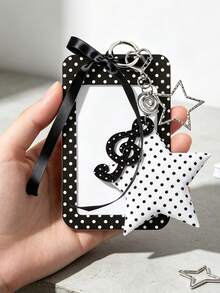 Exquisite Polka Dot ID Card Holder, Music Element Hanging Card Sleeve, Lucky Star Card Pouch, Wavy Transparent Card Holder With Keychain, Delicate Girl Accessory, Work Badge Protector; No RFID Function, With Detachable Keychain And Detachable Lanyard/Pendant - With ID Window And Card Slot, Suitable For ID Card, Student ID, Meal Card, Work Pass And Subway Access Card, Back To School Essential, Ideal Gift For Girls - Multicolor - View 7